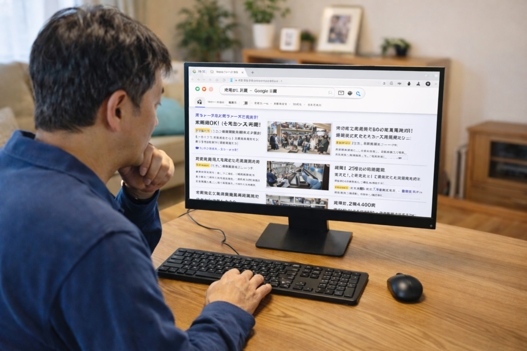 長崎の工場の求人を見ているイメージ