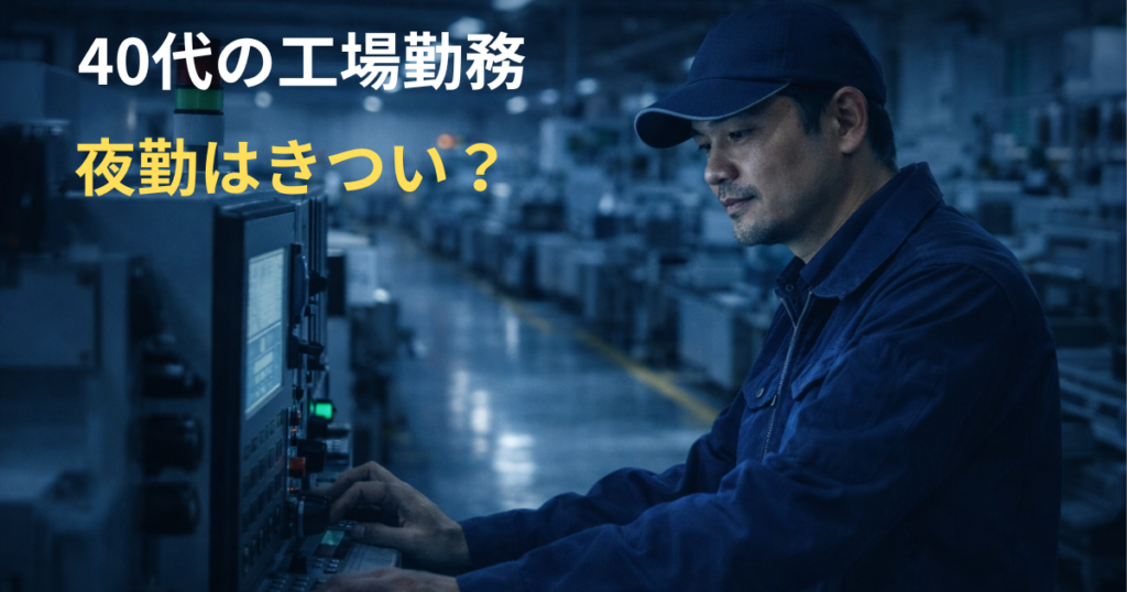 40代の工場作業員が夜勤で機械操作をしている様子