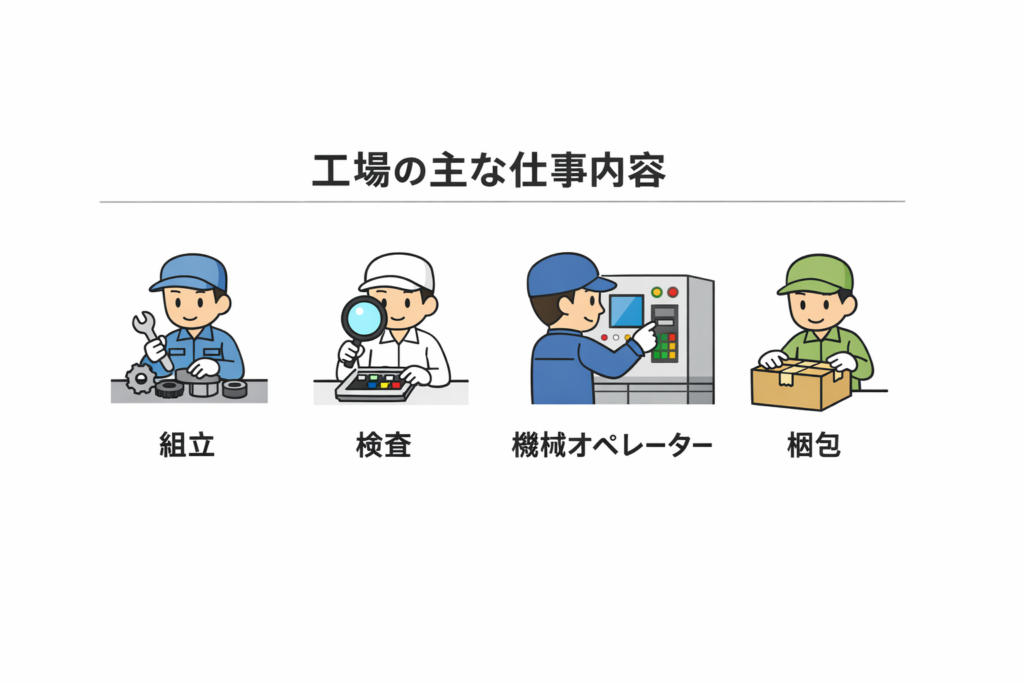 工場の主な仕事内容(組立・検査・機械オペレーター・梱包)